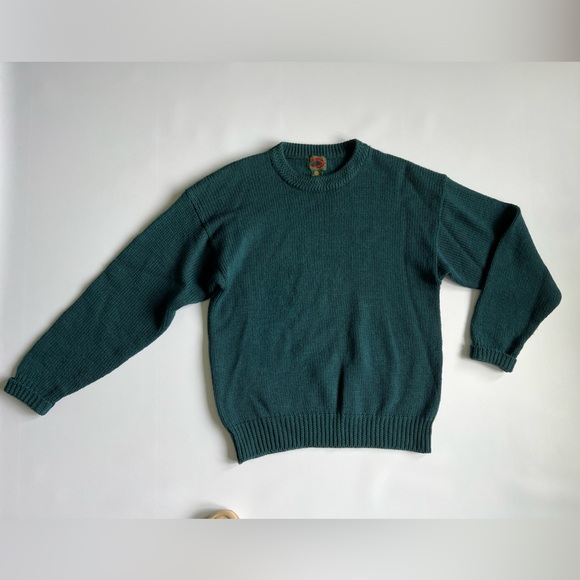 Vintage Men's Pure Wool Sweater Boston Trader’s Green Large Nordic Grandpacore - Picture 2 of 11